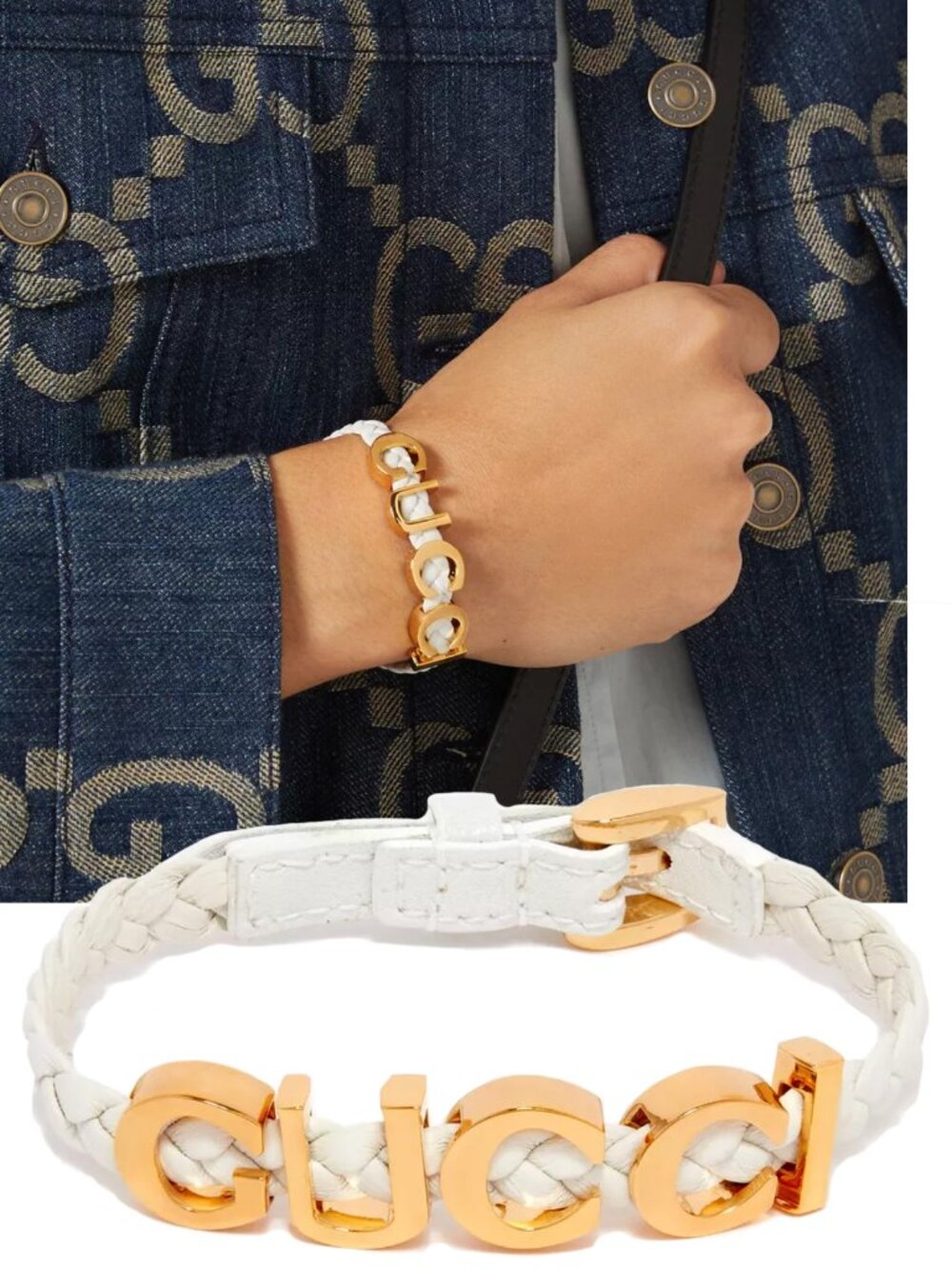 GUCCI BRACELET BRAIDED LEATHER GOLD TONE METAL LOGO SIGNATURE SCRIPT sz S SMALL